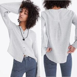 Madewell Minimalist Funky Modern Windowpane‎ Black & White Bell Sleeve Flannel M